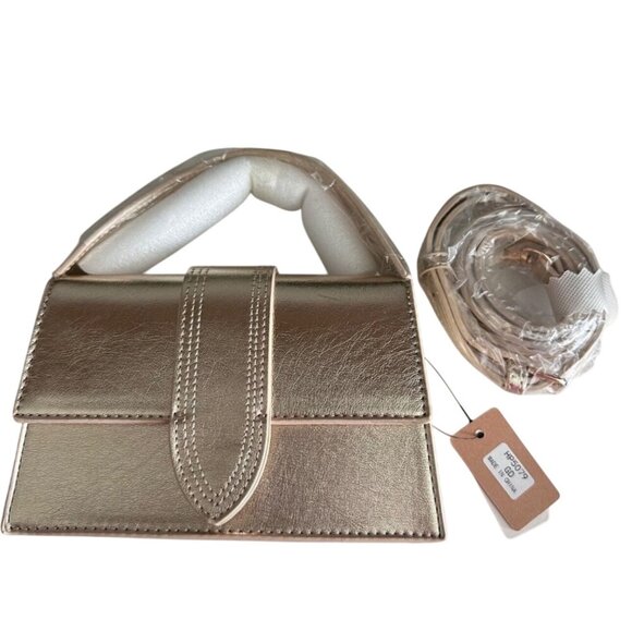 Small Elegant Gold Evening Clutch Purse By Stay Forever Faux Leather With Remova - Picture 1 of 11